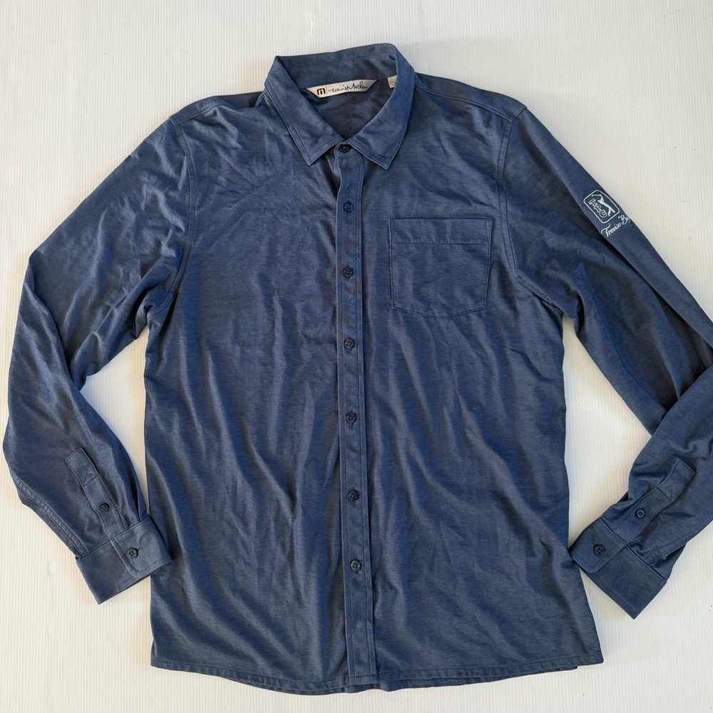 Travis Mathew Shirt Mens L Gray Button Down Long Sleeve Performance Casual
